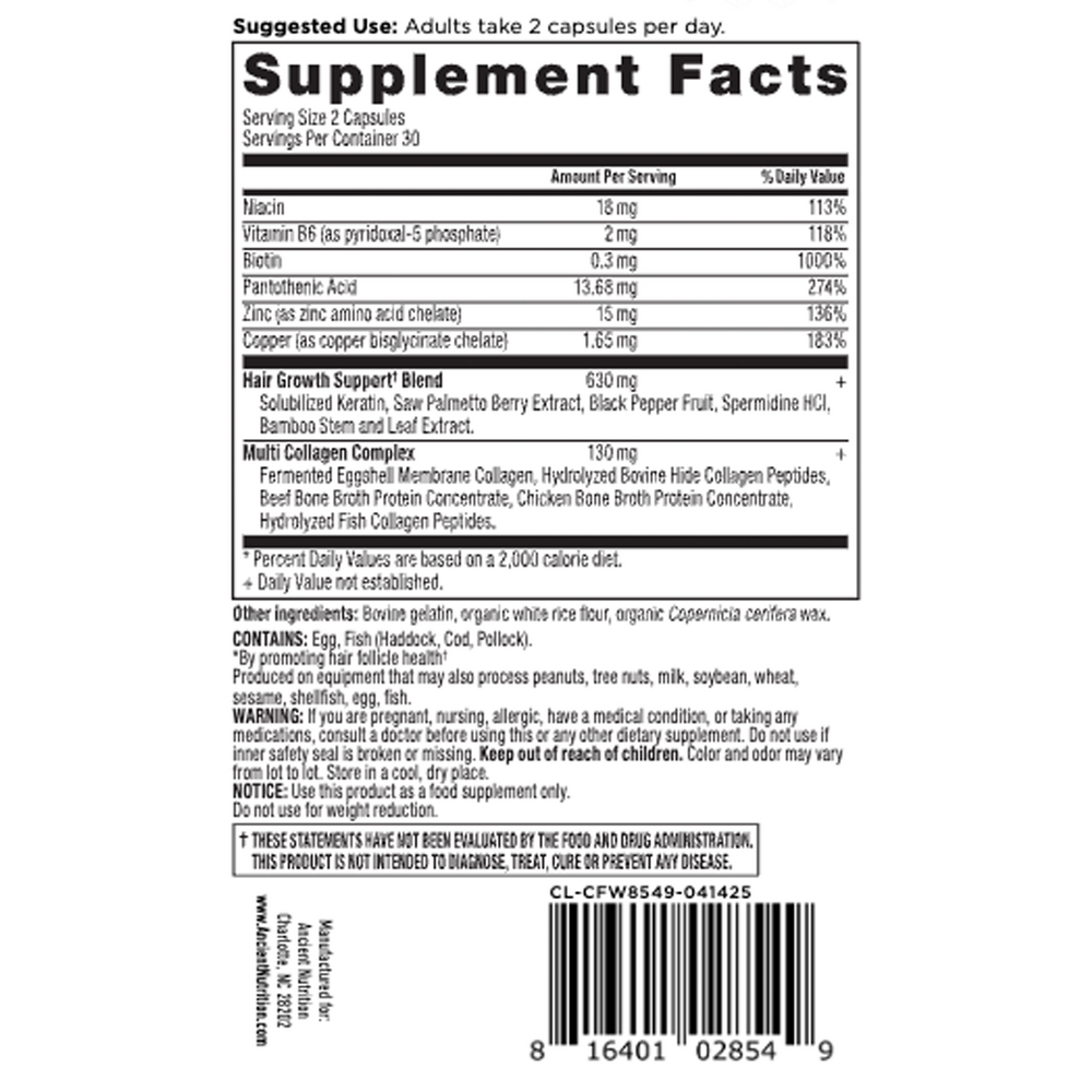 Ancient Nutrition Hair Growth + Collagen - supplement facts