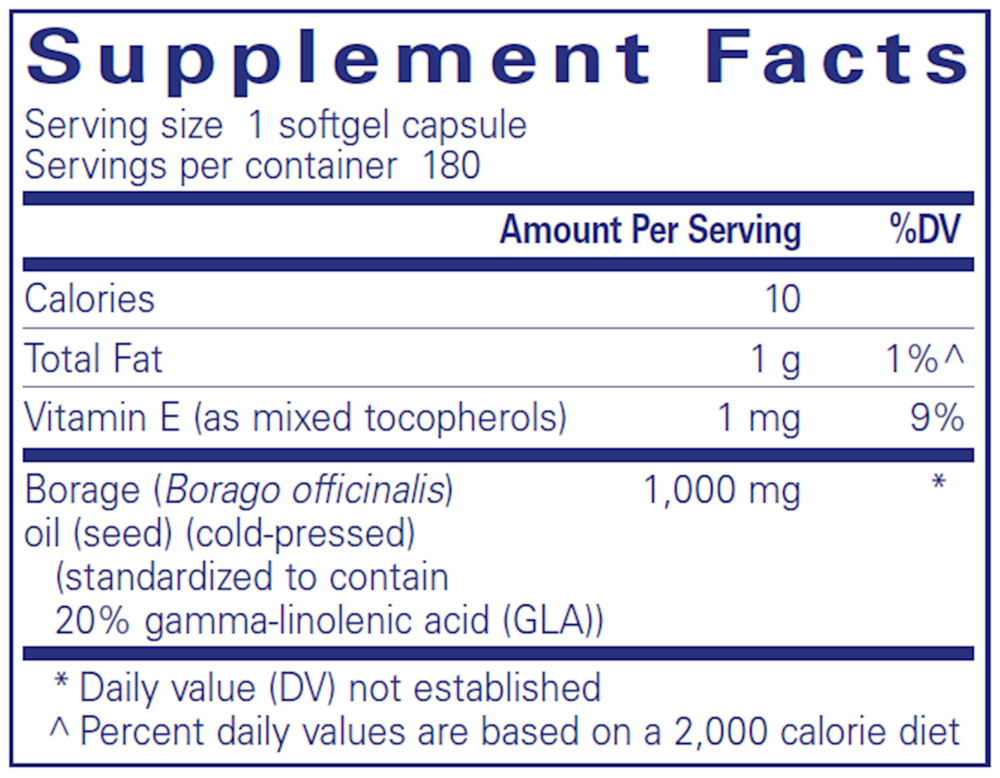 Borage Oil 180, Softgels , Brand_Pure Encapsulations Emersons Form_Capsules Requires Consultation Size_180 Capsules softgels
