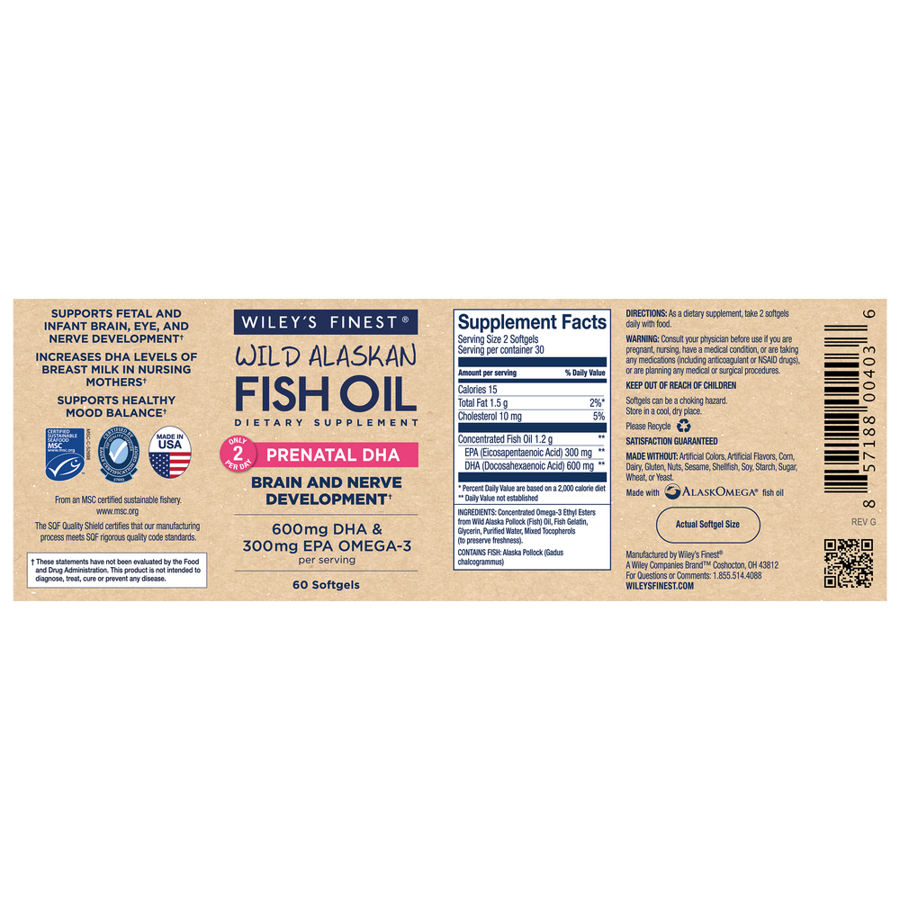 Prenatal DHA, 60 Softgels , Brand_Wiley's Fish Oil Form_Softgels Size_60 Softgels