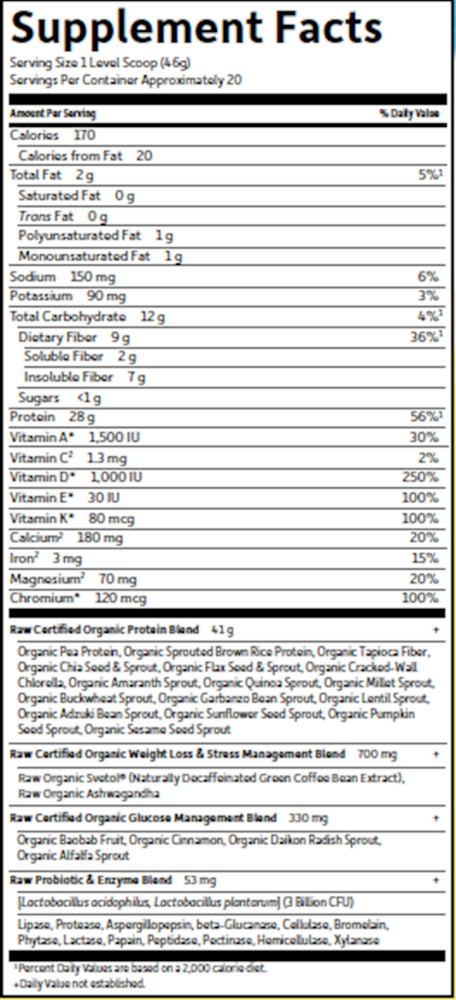 RAW Organic Fit Plant Based Protein, 28g of Protein, Vanilla Flavor, 32.8 Oz (930 g) Powder