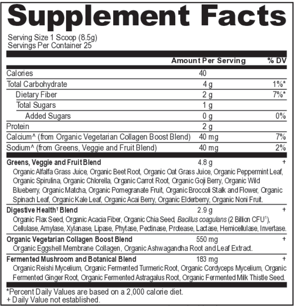 Ancient Nutrition Organic SuperGreens + Collagen - supplement facts