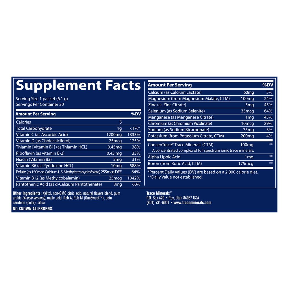 PowerPak Citrus (Sugar Free), 30 Packets , Brand_Trace Minerals Form_Packets Size_30 Packets