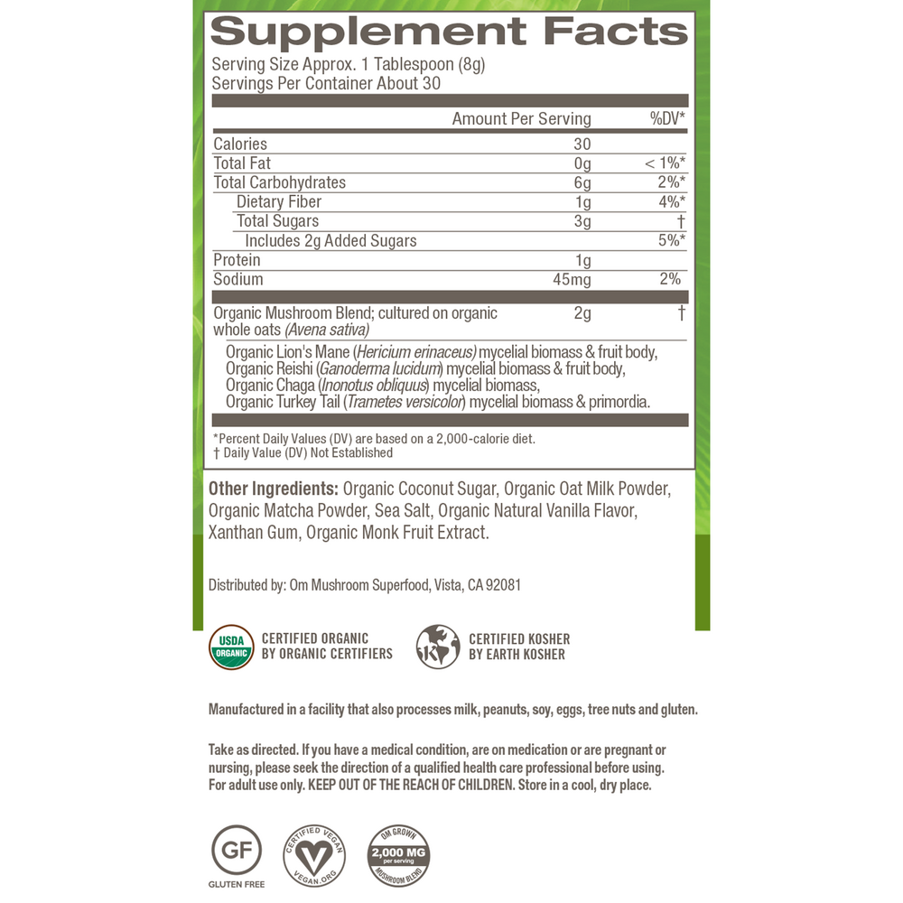 Superfood Mushroom Blend, Matcha Latte, 240 Grams , Form_Powder