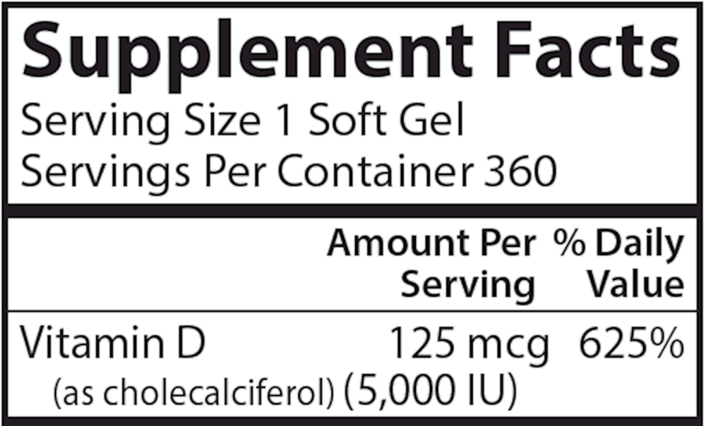 Vitamin D3 5000IU, 360 Softgels
