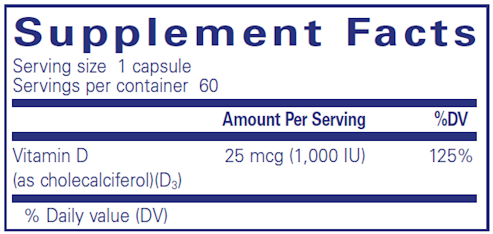 Vitamin D3 25mcg (1,000IU), 60 Capsules , Brand_Pure Encapsulations Form_Capsules Requires Consultation Size_60 Capsules