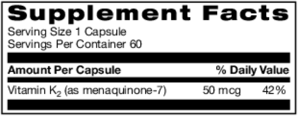 A.C. Grace UNIQUE Vitamin K2 - supplement facts label