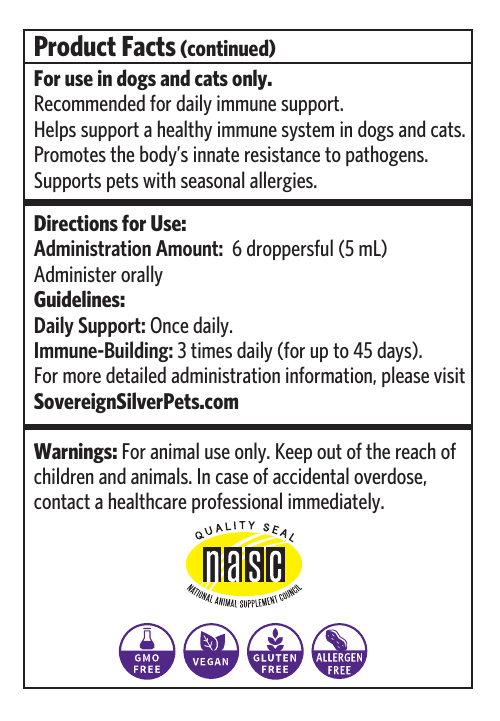 Bio-Active Silver Hydrosol™ for Pets, 10 ppm, Dropper, 4 Fl Oz (118 mL) Liquid — label