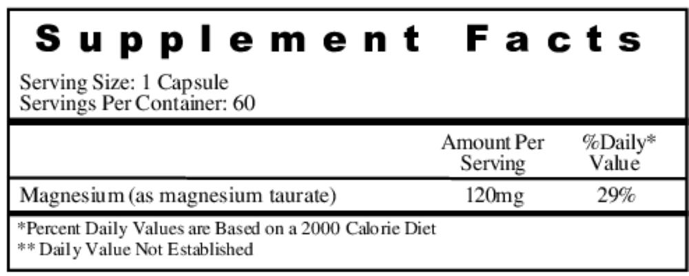 Magnesium Taurate 125mg, 60 Capsules