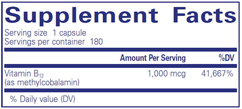Methylcobalamin, 1000 mcg, 180 Capsules , Brand_Pure Encapsulations caps Emersons