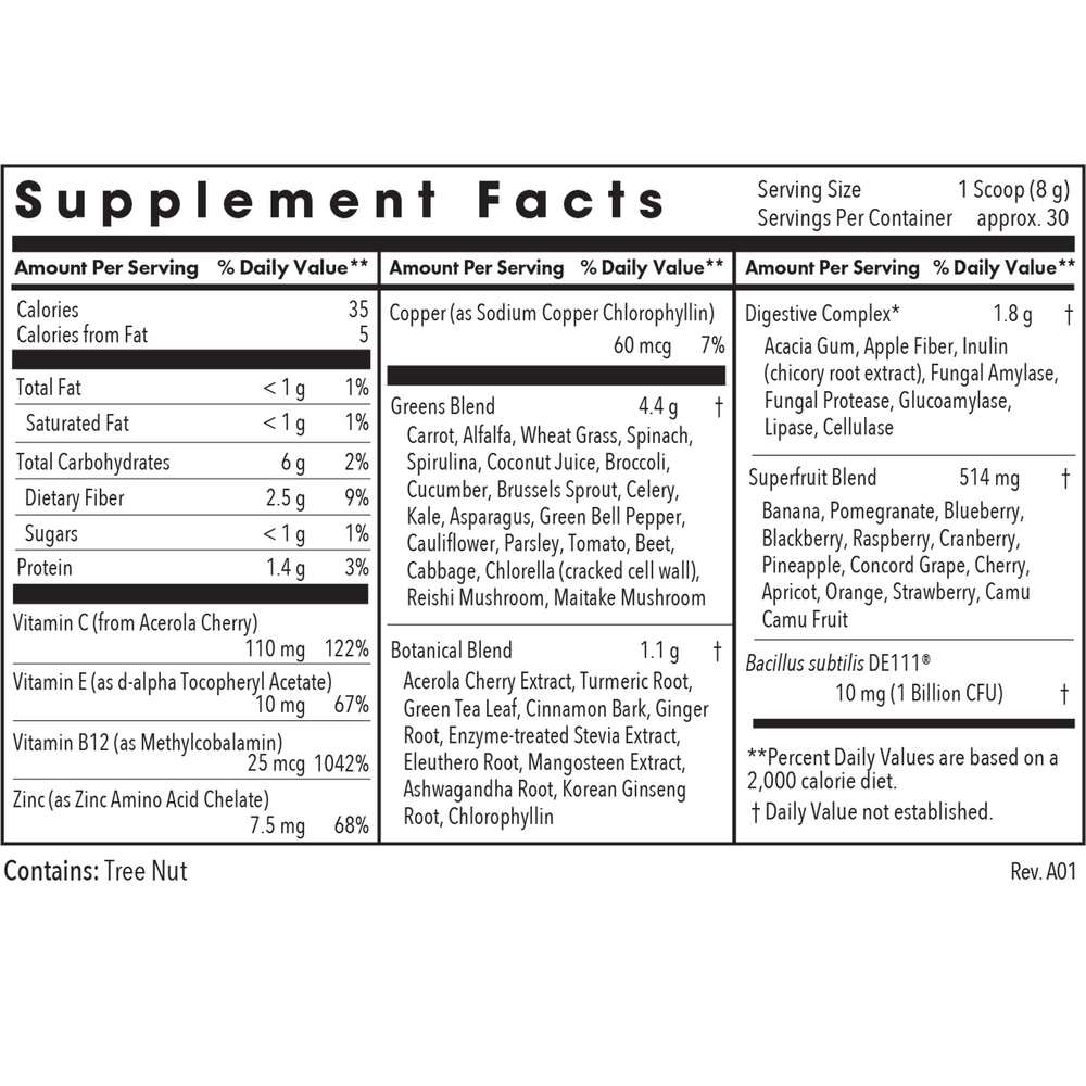 Allergy Research Group Super Greens - supplement facts label