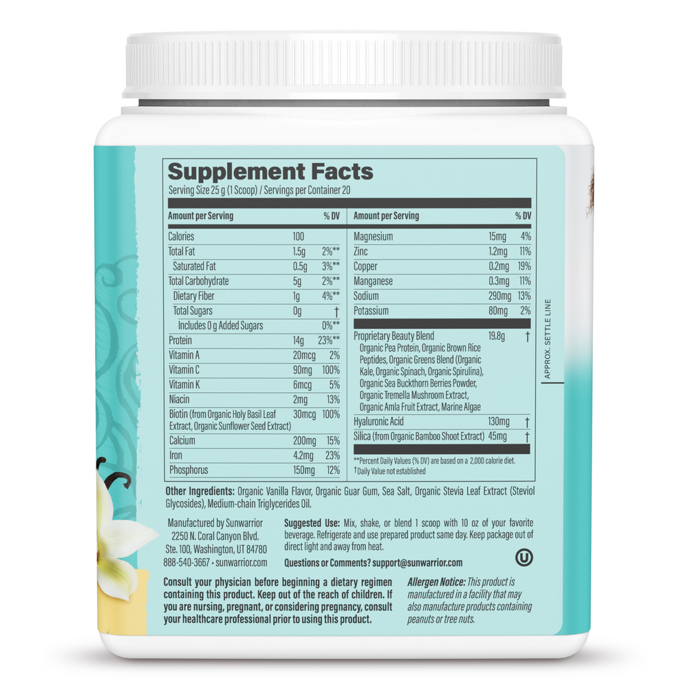 Collagen Building Protein Peptides, Tahitian Vanilla, 500 g Powder , Brand_Sunwarrior Flavor_Tahitian Vanilla Form_Powder Potency_14 g Size_500 g