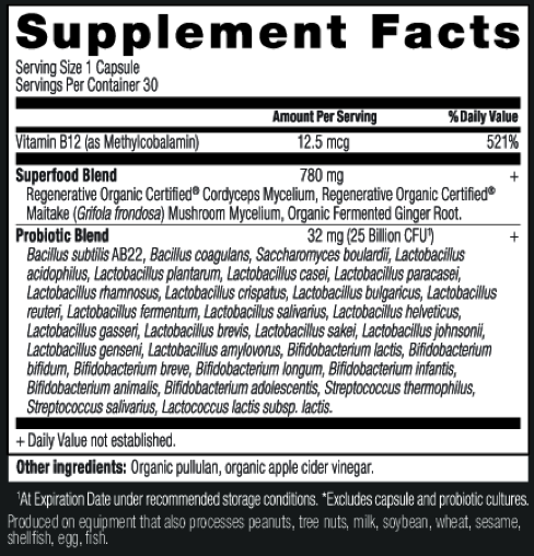 Ancient Nutrition Regenerative Organic Certified Once Daily Probiotics 25B - supplement facts