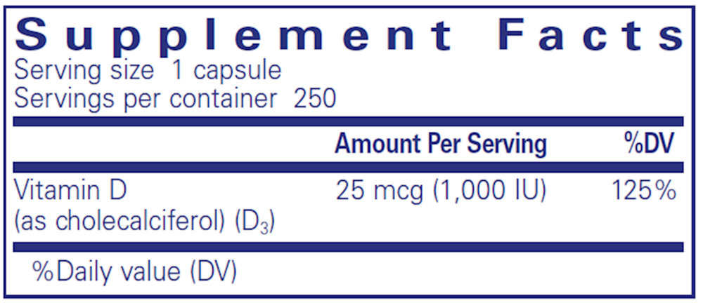 Vitamin D3 25 mcg (1,000 IU) , Pure