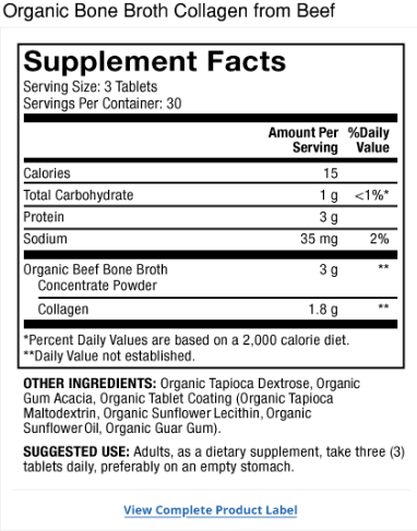 Collagen Organic Beef Broth, 90 Tablets