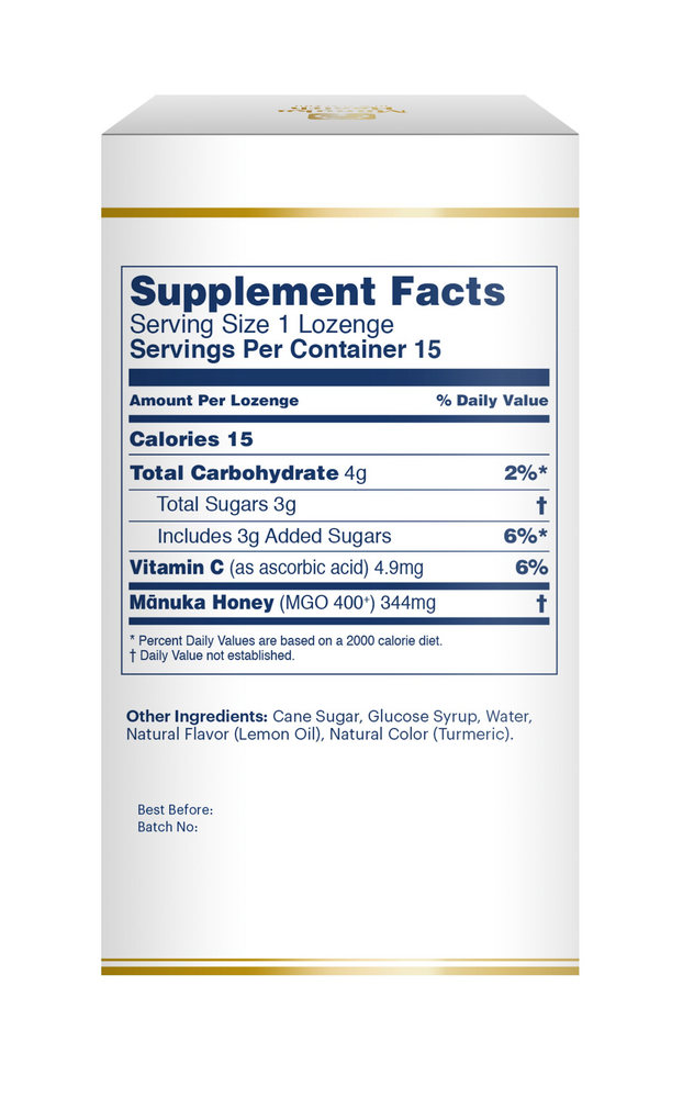 Manuka Honey Lozenges with Propolis, Ginger & Lemon Flavor, 15 Lozenges