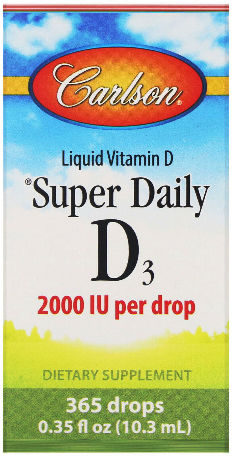 Super Daily D3, 2000 IU, 365 drops, 0.35 Fl Oz (10.3 mL) Liquid , Brand_Carlson Labs Form_Liquid liquid Potency_2000 iu Size_0.35 Fl Oz