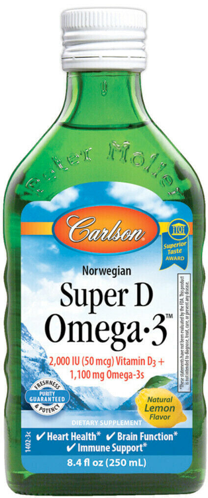 Super D Omega-3, 2000 IU Vitamin D3 + 1100 Omega-3s, Lemon Flavor, 8.4 Fl Oz (250 mL) Liquid