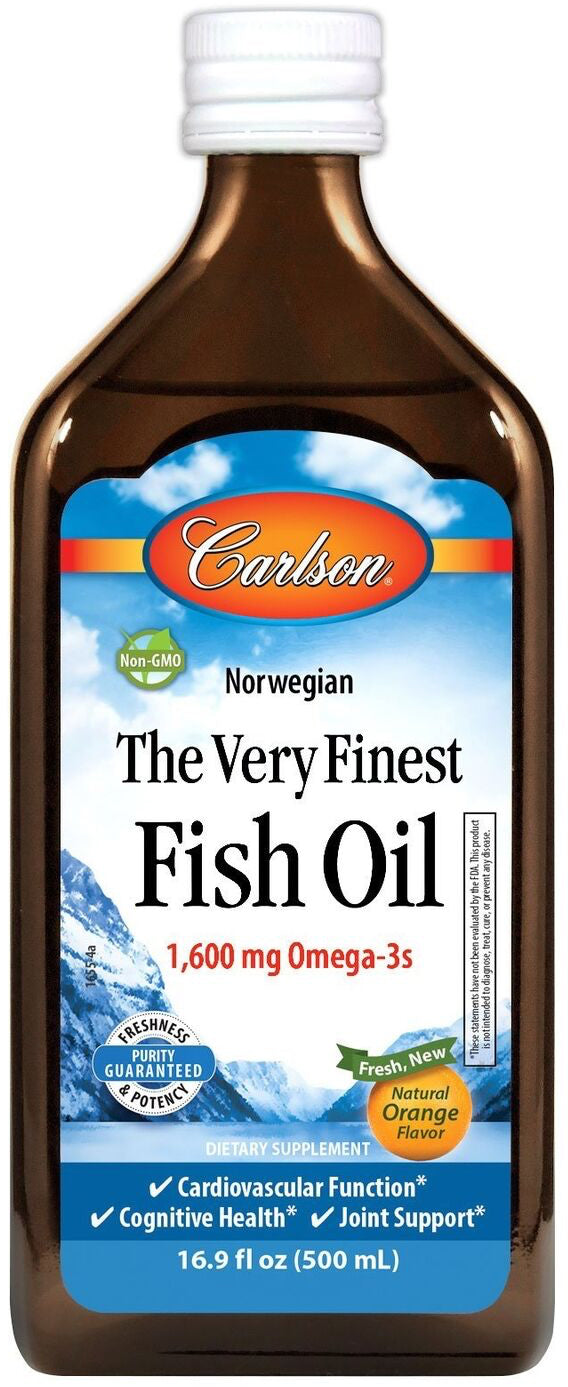 Norwegian The Very Finest Fish Oil, 1600 mg Omega-3s, Orange Flavor, 16.9 Fl Oz (500 mL) Liquid , Brand_Carlson Labs Flavor_Orange Form_Liquid liquid Potency_1600 mg Size_16.9 Fl Oz