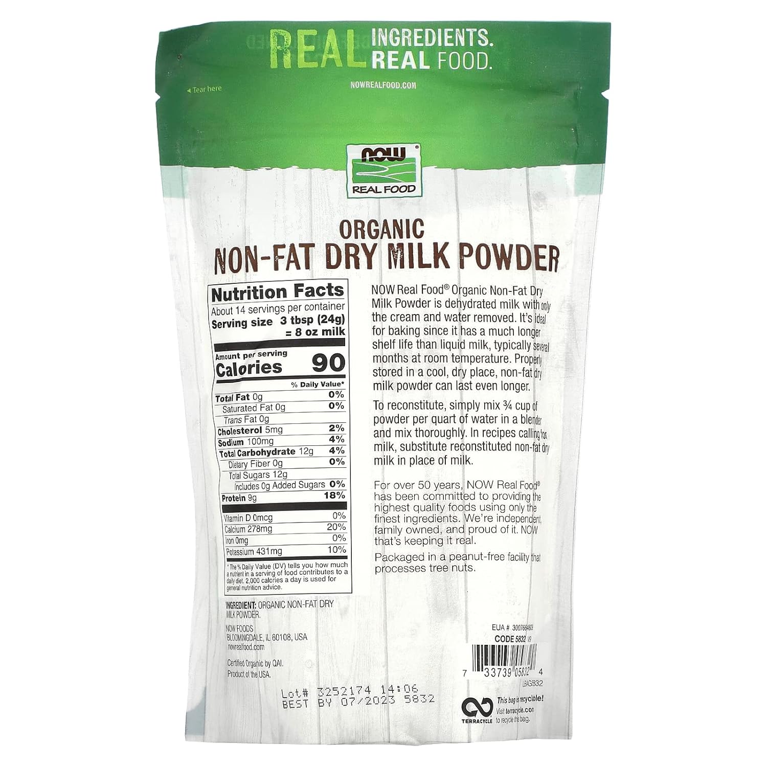 Organic Non-Fat Dry Milk Powder with Protein and Calcium, 12-Ounce ,