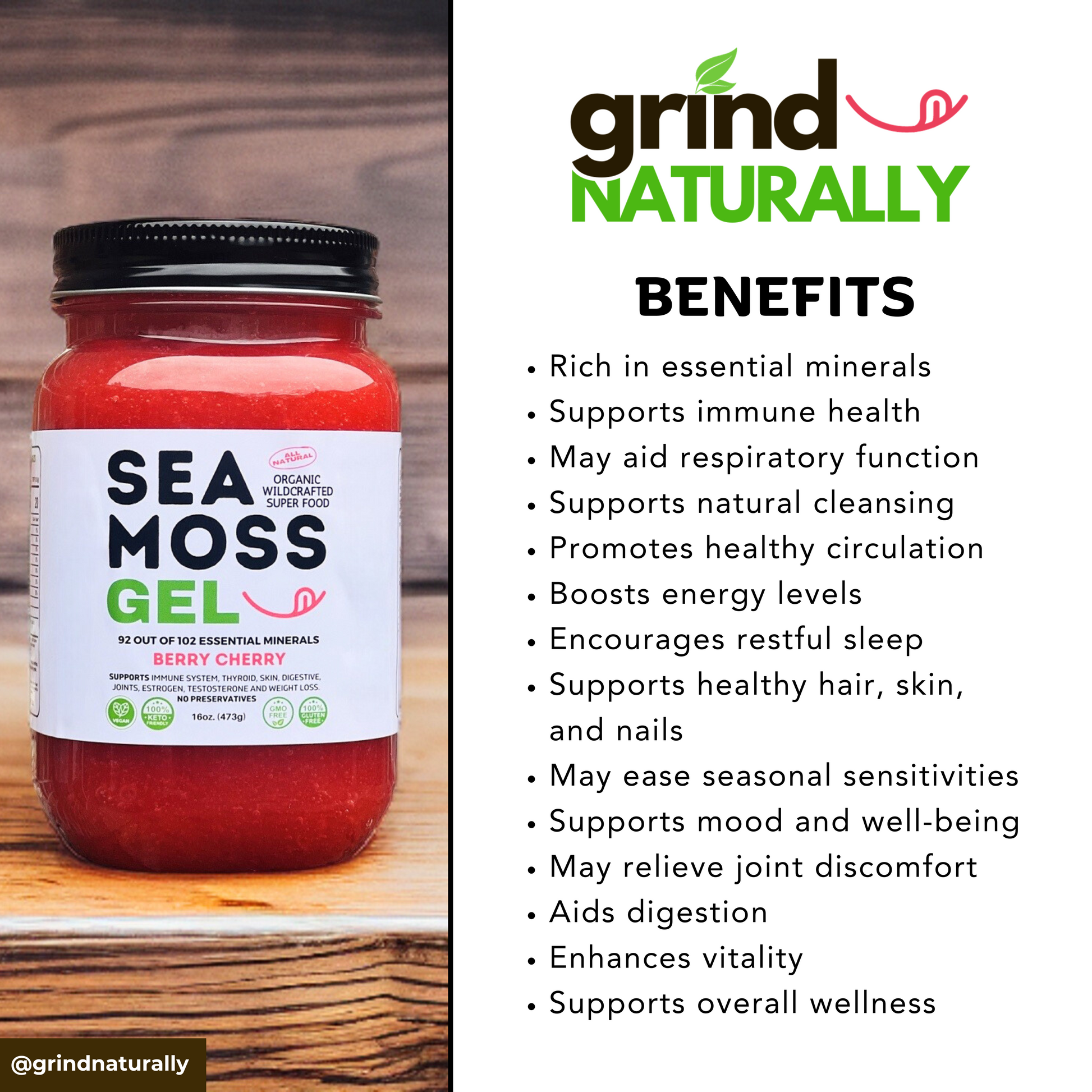 Original Sea Moss Gel - Dr. Sebi Inspired 100% Raw Organic - Wild Harvested Sea Moss , Grind Naturally Organics Shopify Collective