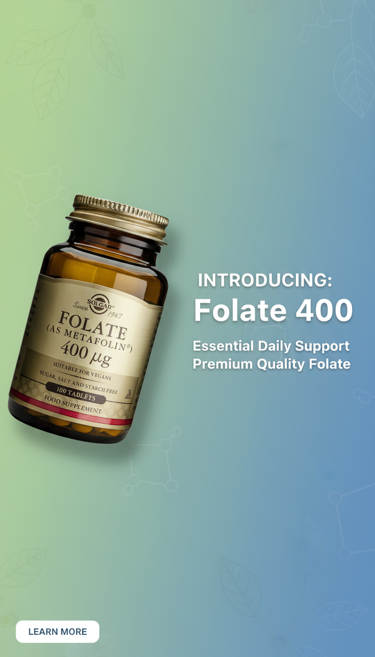 Folate (as Metafolin), 400 ug, 100 Tablets , Brand_Solgar Form_Tablets Size_100 Tabs