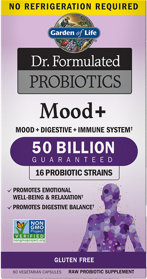 Dr. Formulated PROBIOTICS Mood+, No Refrigeration Required, 50 Billion CFU, 60 Vegetarian Capsules , 20% Off - Everyday [On]
