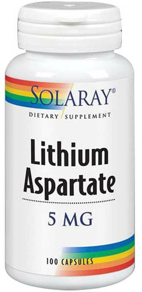 Lithium Aspartate 5 mg, 100 Capsules , Brand_Solaray Form_Capsules Potency_5 mg Size_100 Caps