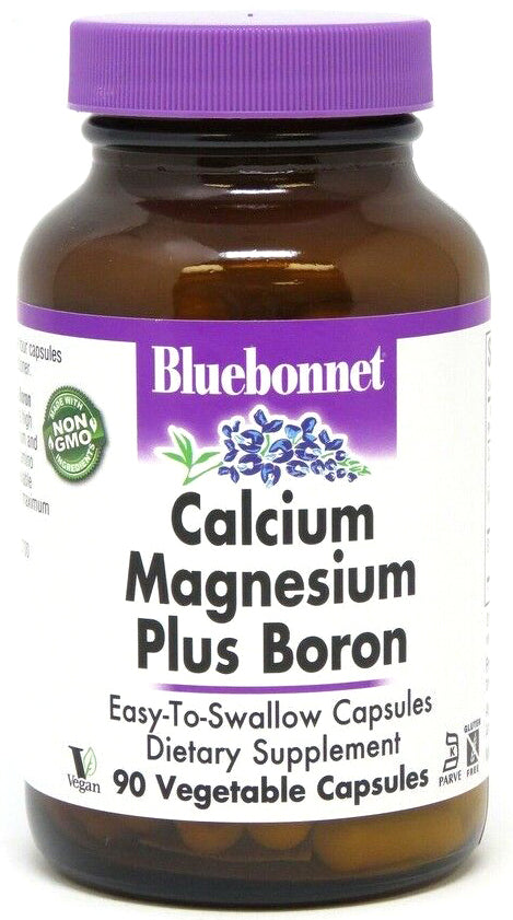 Calcium Magnesium Plus Boron, 90 Vegetable Capsules , Brand_Bluebonnet Flavor_Unflavored Form_Vegetable Capsules Size_90 Caps
