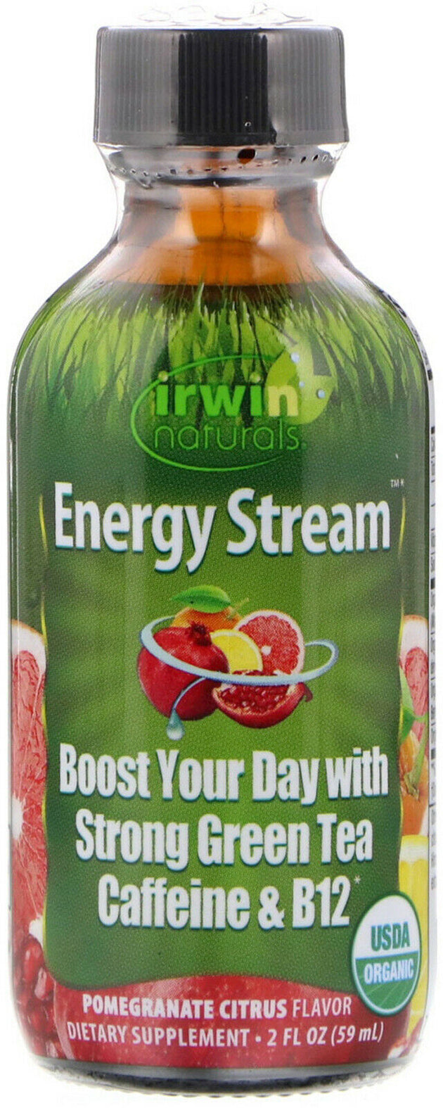 Energy Stream, Pomegranate Citrus Flavor, 2 Fl Oz (59 mL) Liquid , Brand_Irwin Naturals Flavor_Pomegranate Citrus Form_Liquid Size_2 Fl Oz