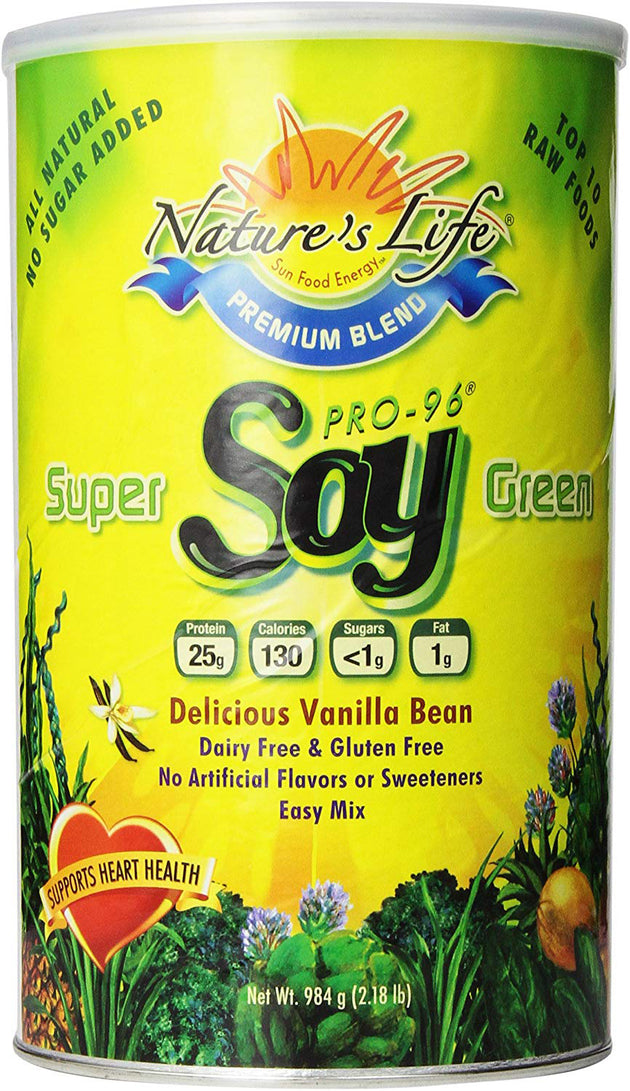 Super Green Pro-96 Soy Protein, Vanilla Flavor, 2.18 Lb (984 g) Powder , Brand_Nature's Life Flavor_Vanilla Form_Powder Size_2.18 Lbs
