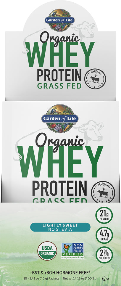 Organic Grass-Fed Whey Protein, Lightly Sweet Flavor, 1.41 Oz (40 g) Powder , Brand_Garden of Life Flavor_Lightly Sweet Form_Powder Size_1.41 Oz