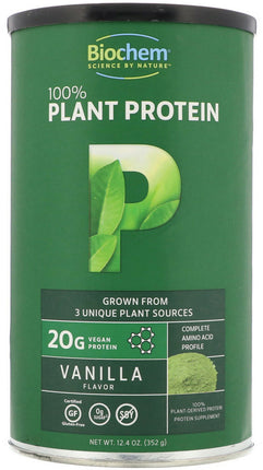 100% Plant Protein, 20 g of Vegan Protein, Vanilla Flavor, 12.4 Oz (352 g) Powder , Brand_Biochem Flavor_Vanilla Form_Powder Potency_20 g Size_12 Oz