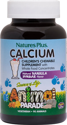Animal Parade Source of Life® Calcium Childrens Chewable, Natural Vanilla 39 - Sundae Flavor, 90 Chewable Animal Shaped Tablets , Brand_Nature's Plus Flavor_Natural Vanilla Form_Chewable Animal Shaped Tablets Size_90 Tabs