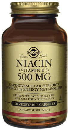 Niacin (Vitamin B3), 500 mg, 100 Vegetable Capsules , Brand_Solgar Form_Vegetable Capsules Potency_500 mg Size_100 Caps