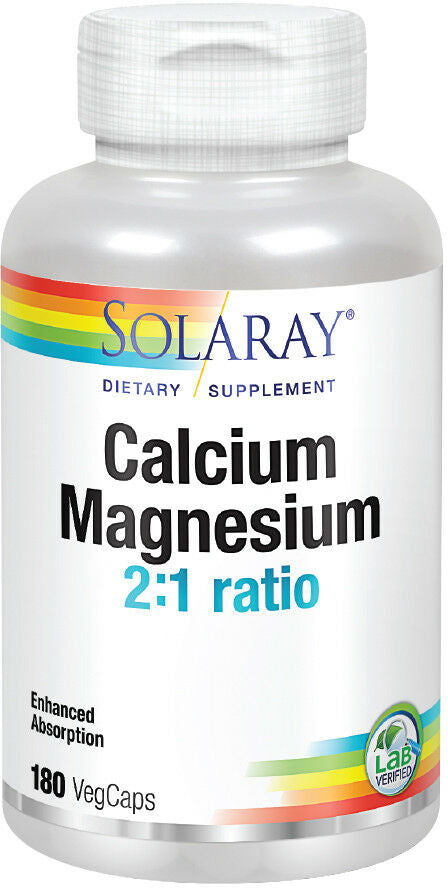 Calcium and Magnesium 2:1 ratio, 180 VegCaps , Brand_Solaray Form_Veg Capsules Size_180 Caps