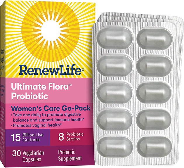 Women's Care Go-Pack Ultimate Flora™ Probiotic 15 Billion Cultures & 8 Probitic Strains, 30 Vegetable Capsules , Brand_Renew Life Form_Vegetable Capsules Size_30 Caps