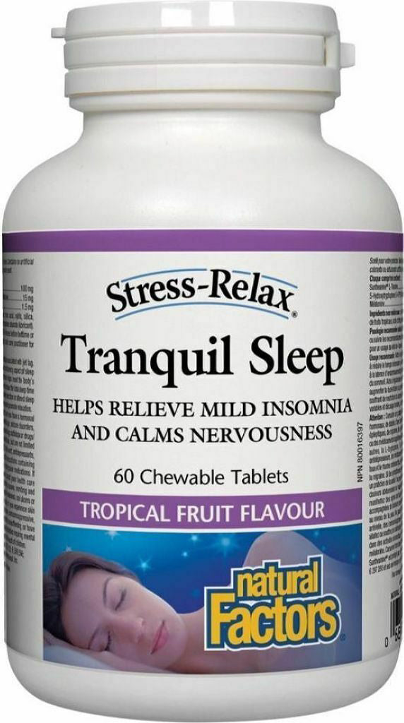 Tranquil Sleep, Tropical Fruit Flavor, 60 Chewable Tablets , Brand_Natural Factors Flavor_Tropical Fruit Form_Chewable Tablets Size_60 Tabs
