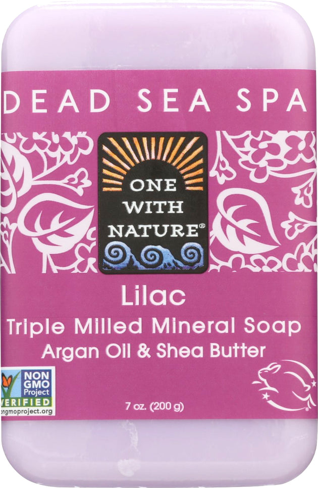 Dead Sea Spa Triple Milled Mineral Soap with Argan Oil & Shea Butter, Lilac Fragrance, 7 Oz (200 g) Bar , Brand_One with Nature Form_Bar Size_7 Oz