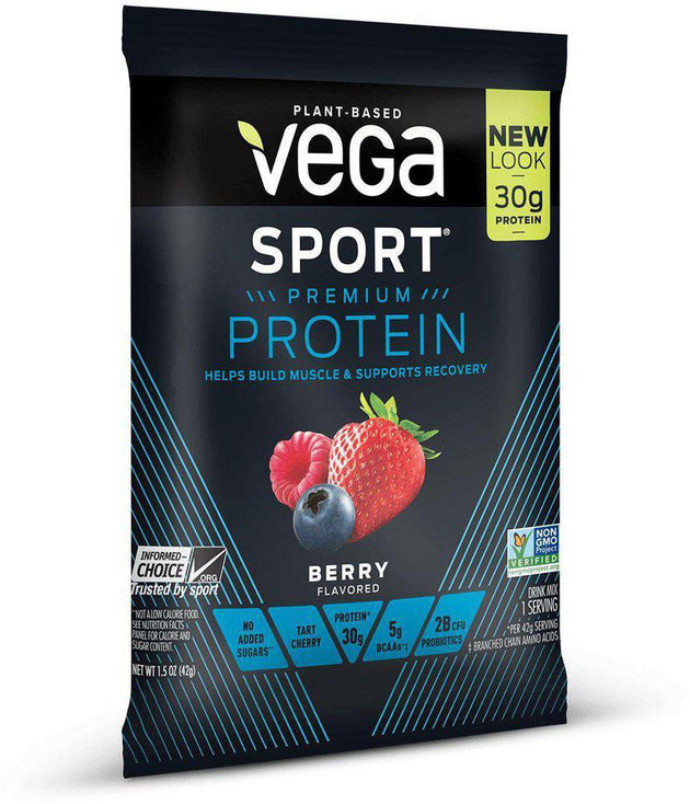 Vega Sport® Premium Protein, Berry Flavor, 1.5 oz (42 g) , Brand_Vega Flavor_Berry Form_Powder Size_1 Oz