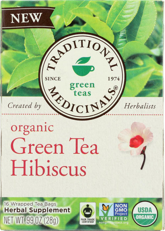 Organic Green Tea and Hibiscus, 0.99 Oz (28 g) - 16 Tea Bags , Brand_Traditional Medicinals Teas Form_Tea Bags Size_16 Count