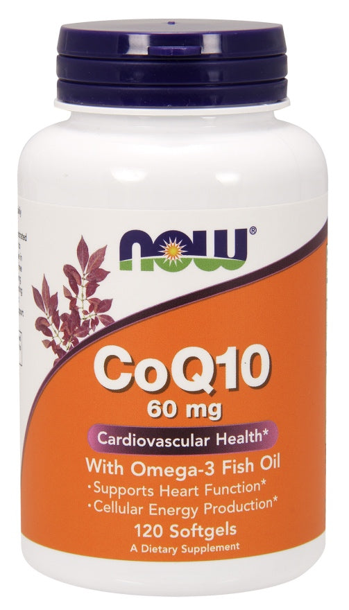 CoQ10 60 mg w/ Omega 3 Fish Oils, 120 Softgels , Brand_NOW Foods Form_Softgels Potency_60 mg Size_120 Softgels