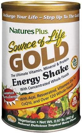 Source of Life® Gold Energy Shake, Tropical Berry Flavor, .97 lbs Powder , Brand_Nature's Plus Flavor_Tropical Berry Form_Powder Size_0.97 Lbs