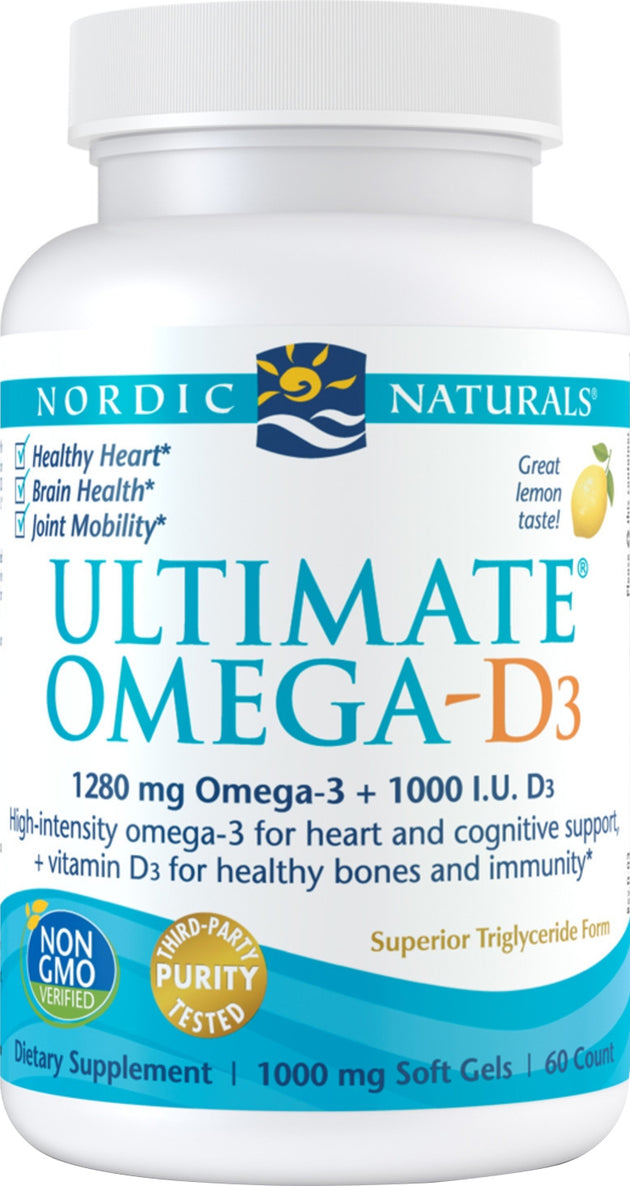 Ultimate Omega D3 Lemon 1000 mg 60 Softgels , Brand_Nordic Naturals Potency_1000 mg Size_60 Softgels