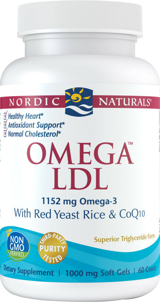 Omega LDL, With Red Yeast Rice & CoQ10, 60 Softgels , Brand_Nordic Naturals Form_Softgels Size_60 Softgels