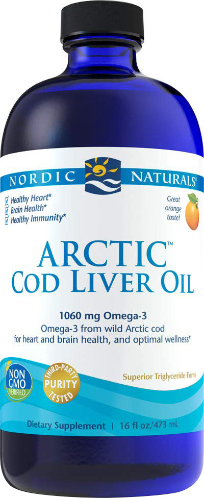 Arctic Cod Liver Oil, Orange Flavor, 1060 mg Omega-3, 16 fl oz (473 ml) , Brand_Nordic Naturals Flavor_Orange Form_Oil Potency_1060 mg Size_16 Fl Oz