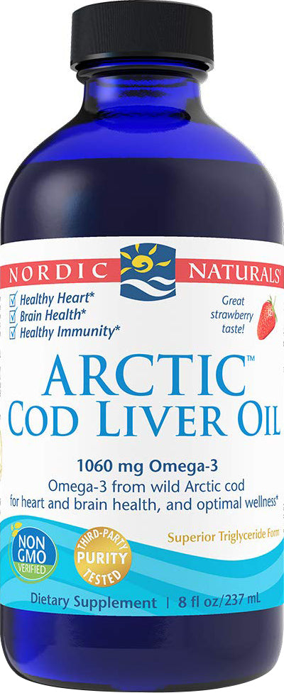 Arctic Cod Liver Oil, Strawberry Flavor, 8 Fl Oz , Brand_Nordic Naturals Flavor_Strawberry Form_Oil Size_8 Fl Oz