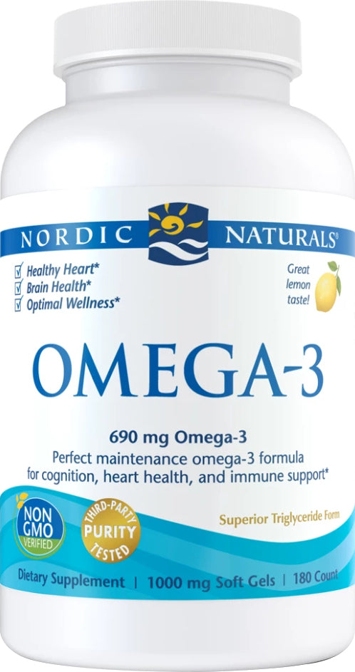 Omega-3 1000 mg, Lemon Flavor, 180 Softgels , Brand_Nordic Naturals Flavor_Lemon Potency_1000 mg Size_180 Softgels