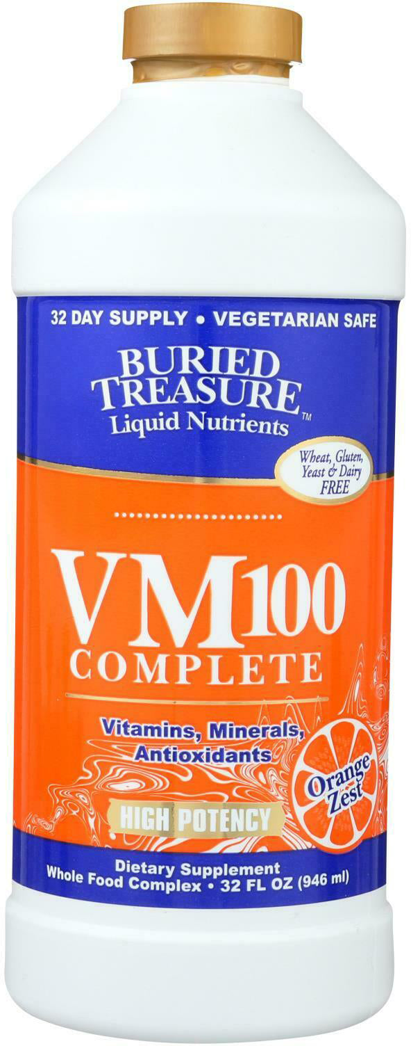 VM100 Complete with Vitamins Minerals and Antioxidants, Orange Zest Flavor, 32 Fl Oz (946 mL) Liquid , Brand_Buried Treasure Flavor_Natural Form_Liquid Size_32 Fl Oz