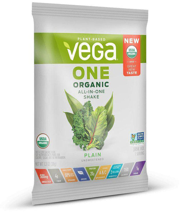 Vega One® Organic Plant Protein Powder, Plain Flavor, Unsweetened, 1.4 Ounce , Brand_Vega Flavor_Unflavored Form_Powder Size_1 Oz