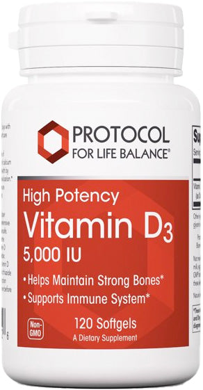 High Potency Vitamin D3, 5000 IU, 120 Softgels , Brand_Protocol for Life Balance